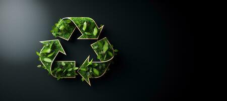 AI generated Generative AI, A recycling green sign made of wood and leaves, zero waste, reuse concept. photo