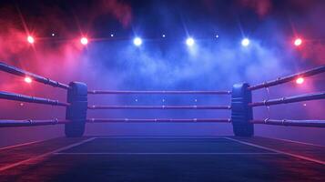 AI generated Generative AI, professional boxing ring with spotlights and smokey background, martial arts sport photo