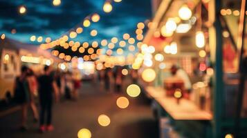 ai generado generativo ai, comida camión calle festival, borroso luces fondo, atmosférico Bokeh, apagado colores foto