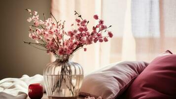 AI generated Generative AI, Valentine's Day home interior decoration close up, muted colors, holiday photorealistic aesthetic background photo