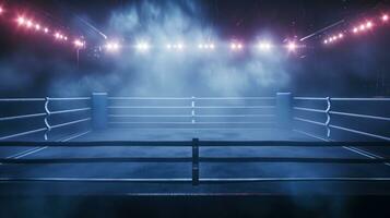 AI generated Generative AI, professional boxing ring with spotlights and smokey background, martial arts sport photo