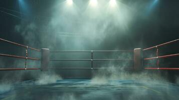 AI generated Generative AI, professional boxing ring with spotlights and smokey background, martial arts sport photo