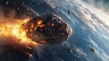 AI generated Generative AI, Asteroid is flying to the Earth, fired meteor, impact Earth photo