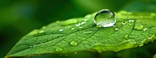 ai generado generativo ai, macro textura de verde hoja con agua gotas, verde follaje textura, ecología antecedentes foto