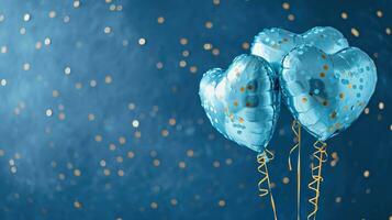 ai generado generativo ai, frustrar azul globos en corazón forma y papel picado para San Valentín día o Boda con Copiar espacio foto