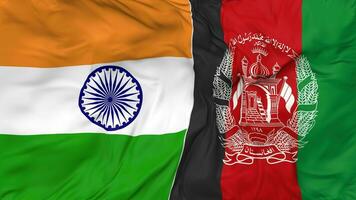 India and Afghanistan Flags Together Seamless Looping Background, Looped Bump Texture Cloth Waving Slow Motion, 3D Rendering video