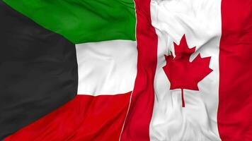 Canada and Kuwait Flags Together Seamless Looping Background, Looped Bump Texture Cloth Waving Slow Motion, 3D Rendering video