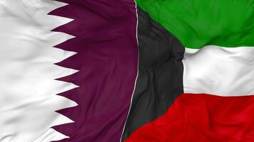 Qatar and Kuwait Flags Together Seamless Looping Background, Looped Bump Texture Cloth Waving Slow Motion, 3D Rendering video