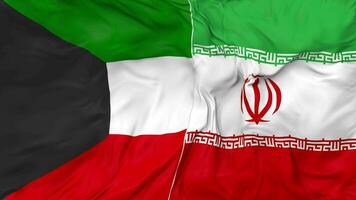 Iran and Kuwait Flags Together Seamless Looping Background, Looped Bump Texture Cloth Waving Slow Motion, 3D Rendering video