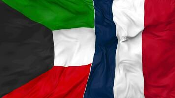 France and Kuwait Flags Together Seamless Looping Background, Looped Bump Texture Cloth Waving Slow Motion, 3D Rendering video