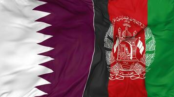 Qatar and Afghanistan Flags Together Seamless Looping Background, Looped Bump Texture Cloth Waving Slow Motion, 3D Rendering video