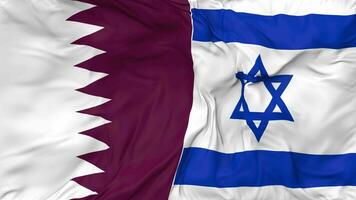 Qatar and Israel Flags Together Seamless Looping Background, Looped Bump Texture Cloth Waving Slow Motion, 3D Rendering video