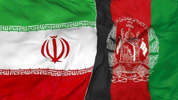 Iran and Afghanistan Flags Together Seamless Looping Background, Looped Bump Texture Cloth Waving Slow Motion, 3D Rendering video