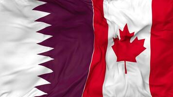 Qatar and Canada Flags Together Seamless Looping Background, Looped Bump Texture Cloth Waving Slow Motion, 3D Rendering video