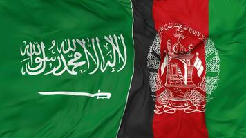 KSA, Kingdom of Saudi Arabia and Afghanistan Flags Together Seamless Looping Background, Looped Bump Texture Cloth Waving Slow Motion, 3D Rendering video