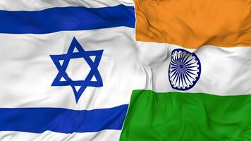 Israel and India Flags Together Seamless Looping Background, Looped Bump Texture Cloth Waving Slow Motion, 3D Rendering video