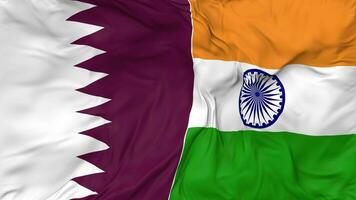 Qatar and India Flags Together Seamless Looping Background, Looped Bump Texture Cloth Waving Slow Motion, 3D Rendering video