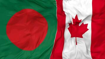 Bangladesh and Canada Flags Together Seamless Looping Background, Looped Bump Texture Cloth Waving Slow Motion, 3D Rendering video