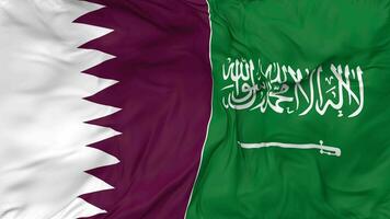 qatar och ksa, rike av saudi arabien flaggor tillsammans sömlös looping bakgrund, looped stöta textur trasa vinka långsam rörelse, 3d tolkning video