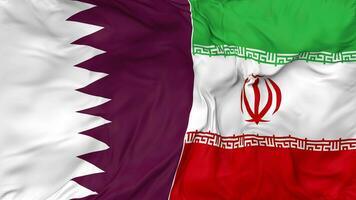 qatar och iran flaggor tillsammans sömlös looping bakgrund, looped stöta textur trasa vinka långsam rörelse, 3d tolkning video