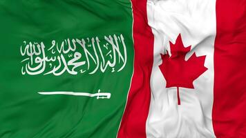 KSA, Kingdom of Saudi Arabia and Canada Flags Together Seamless Looping Background, Looped Bump Texture Cloth Waving Slow Motion, 3D Rendering video