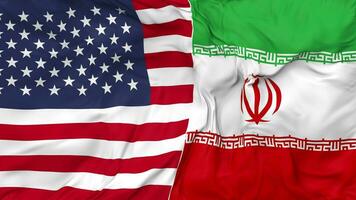 United States and Iran Flags Together Seamless Looping Background, Looped Bump Texture Cloth Waving Slow Motion, 3D Rendering video