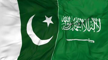 Pakistan e ksa, regno di Arabia arabia bandiere insieme senza soluzione di continuità looping sfondo, loop urto struttura stoffa agitando lento movimento, 3d interpretazione video