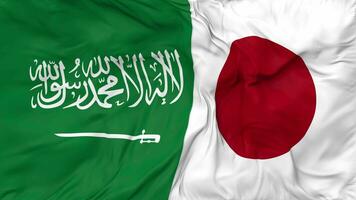 ksa, Royaume de saoudien Saoudite et Japon drapeaux ensemble sans couture boucle arrière-plan, en boucle bosse texture tissu agitant lent mouvement, 3d le rendu video