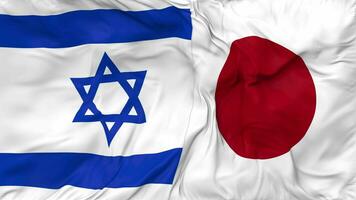 Israel and Japan Flags Together Seamless Looping Background, Looped Bump Texture Cloth Waving Slow Motion, 3D Rendering video
