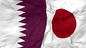 Qatar and Japan Flags Together Seamless Looping Background, Looped Bump Texture Cloth Waving Slow Motion, 3D Rendering video