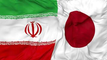 Iran and Japan Flags Together Seamless Looping Background, Looped Bump Texture Cloth Waving Slow Motion, 3D Rendering video