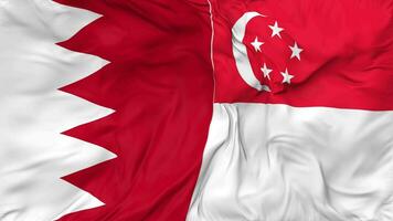 Singapore and Bahrain Flags Together Seamless Looping Background, Looped Bump Texture Cloth Waving Slow Motion, 3D Rendering video