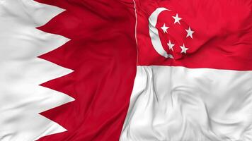 Singapore and Bahrain Flags Together Seamless Looping Background, Looped Bump Texture Cloth Waving Slow Motion, 3D Rendering video