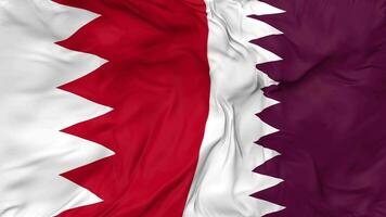 Qatar and Bahrain Flags Together Seamless Looping Background, Looped Bump Texture Cloth Waving Slow Motion, 3D Rendering video