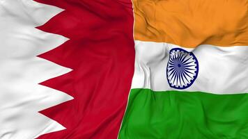 India and Bahrain Flags Together Seamless Looping Background, Looped Bump Texture Cloth Waving Slow Motion, 3D Rendering video
