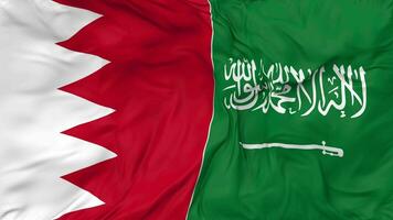 KSA, Kingdom of Saudi Arabia and Bahrain Flags Together Seamless Looping Background, Looped Bump Texture Cloth Waving Slow Motion, 3D Rendering video