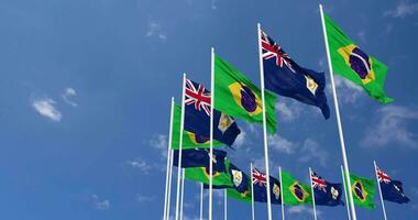 Anguilla and Brazil Flags Waving Together in the Sky, Seamless Loop in Wind, Space on Left Side for Design or Information, 3D Rendering video