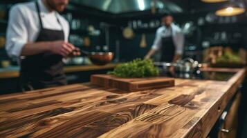 ai generado generativo ai, ocupado cocineros trabajando en el restaurante cocina , borroso antecedentes foto