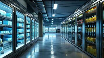 AI generated Generative AI, Temperature-controlled refrigerated storage, cold warehouse, commercial refrigeration equipment photo