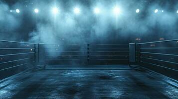 AI generated Generative AI, professional boxing ring with spotlights and smokey background, martial arts sport photo