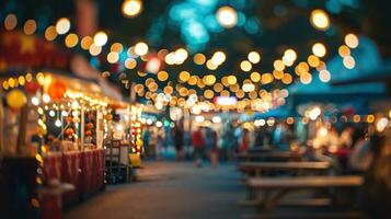 ai generado generativo ai, comida camión calle festival, borroso luces fondo, atmosférico Bokeh, apagado colores foto