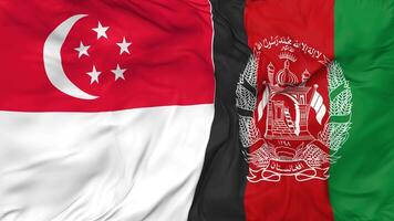 Singapore and Afghanistan Flags Together Seamless Looping Background, Looped Bump Texture Cloth Waving Slow Motion, 3D Rendering video