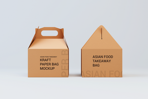 Kraft Papier Tasche Attrappe, Lehrmodell, Simulation zum Fast Food nehmen Weg Vorderseite und Seite Aussicht psd