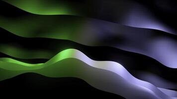 Moving stripes with reflection on black background. Design. Moving surface with wavy colored stripes in middle of animation. Stream of wavy metal strips with reflection disappearing into dark photo