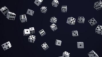 Lots of dice. Animation. Lots of moving and rotating game cubes in weightlessness on closed background. Concept of gambling. Probability of getting right combination of dice photo