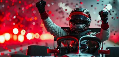 AI generated a race car driver celebrates his win photo