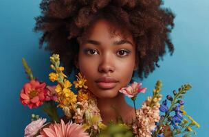 AI generated a woman has a bouquet of flowers photo