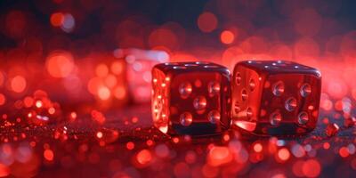 AI generated three red dice in red background photo