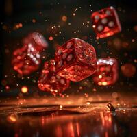 AI generated red dice throw on a table photo