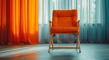 AI generated the back of an orange director's chair, photo